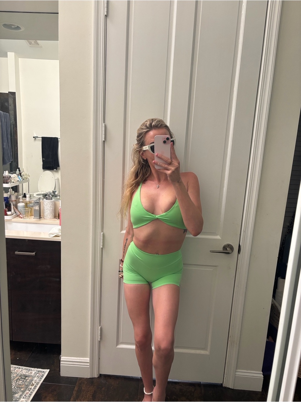 Women’s Lime Green Bralette and Short Set brand- Laki active limited edition